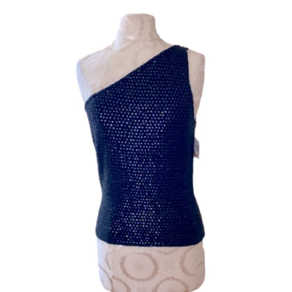Carmen Marc Valvo Signature Beaded Sequin One Shoulder Top Cocktail Small NWT